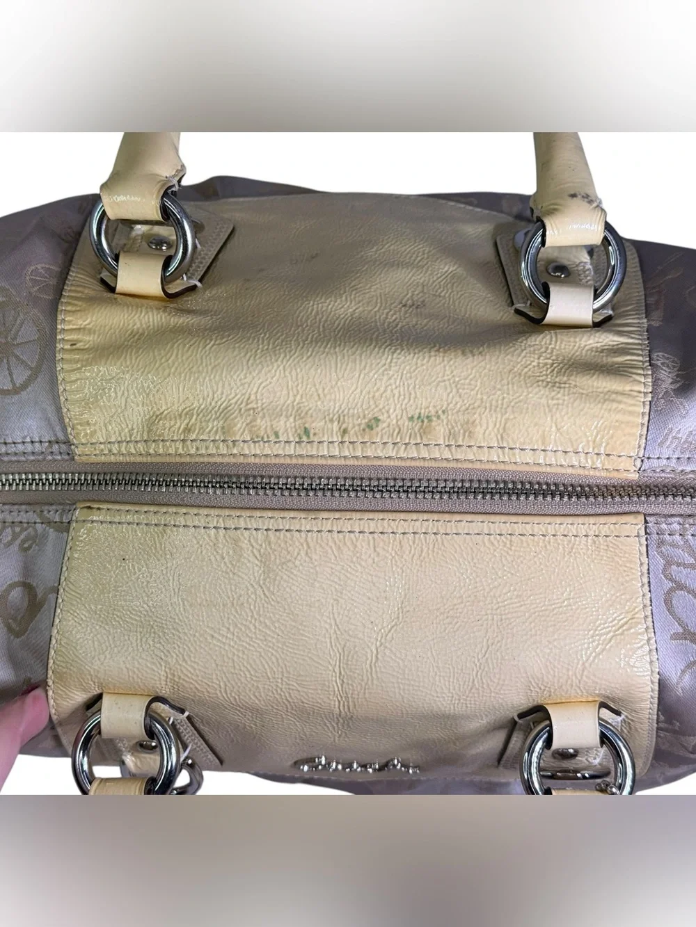 Coach Beige & Yellow Ashley Signature Horse & Carraige Satchel